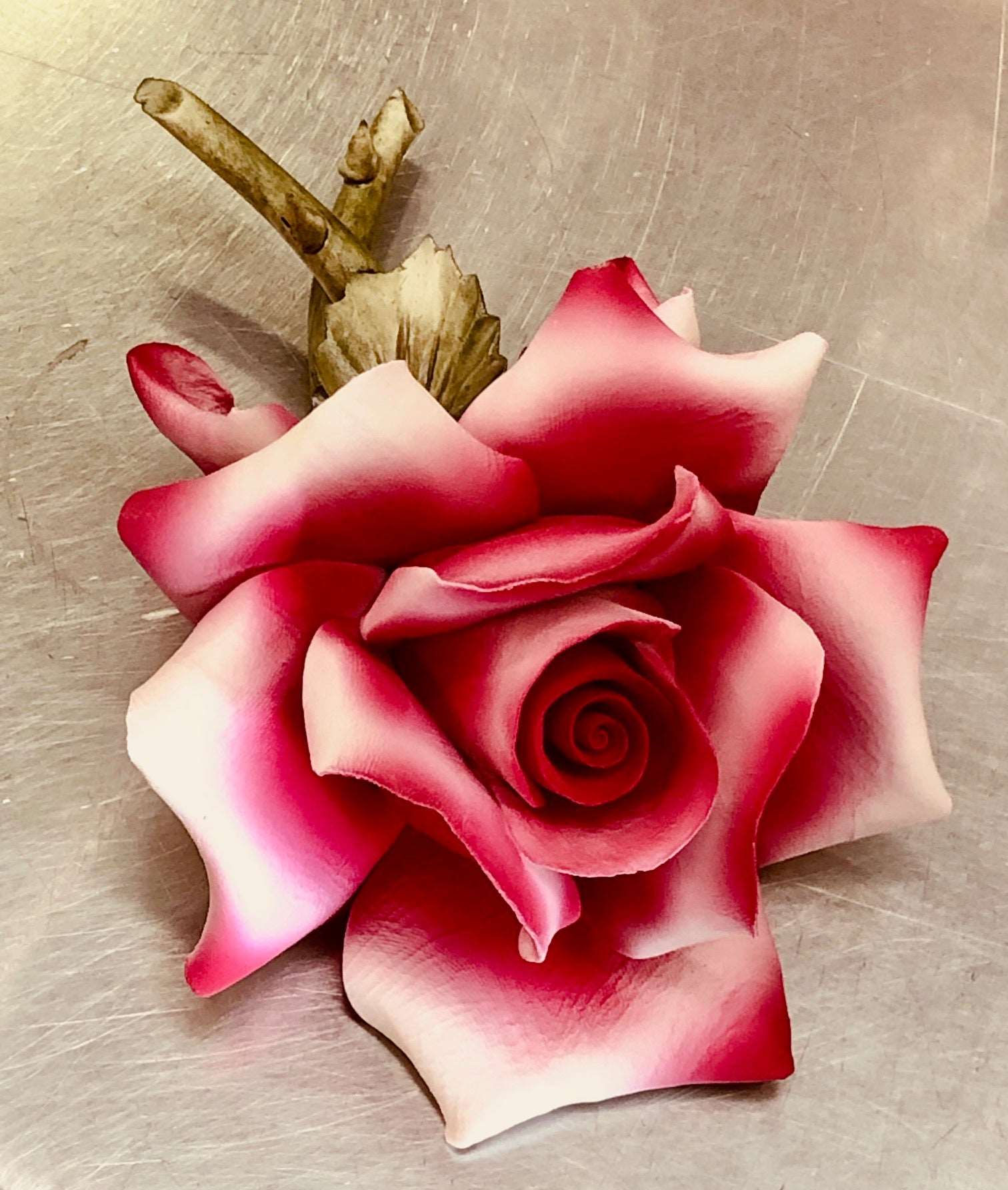 Capodimonte Rose (Pink & White) Porcelain Flower Hand Made in Italy - Royal Gift