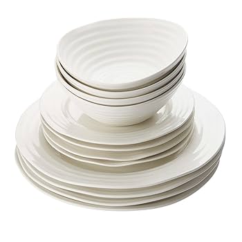 Portmeirion Sophie Conran White 12 Piece Set, Elegant Porcelain Dinnerware,  Appetizer, Buffet, Dinner, and Lunch Plates Service for 4