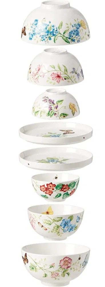 Lenox Butterfly Meadow Nesting Bowl 8 Piece Set Porcelain Microwave & Dishwasher Safe