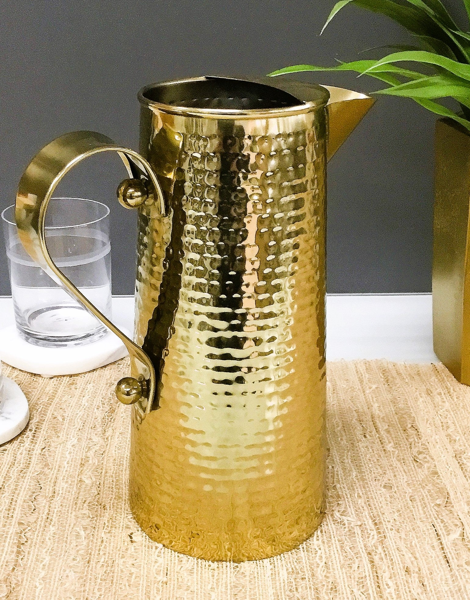 Pitcher Brass Hammered 10"tall X 8.5"wide X 4.75"deep