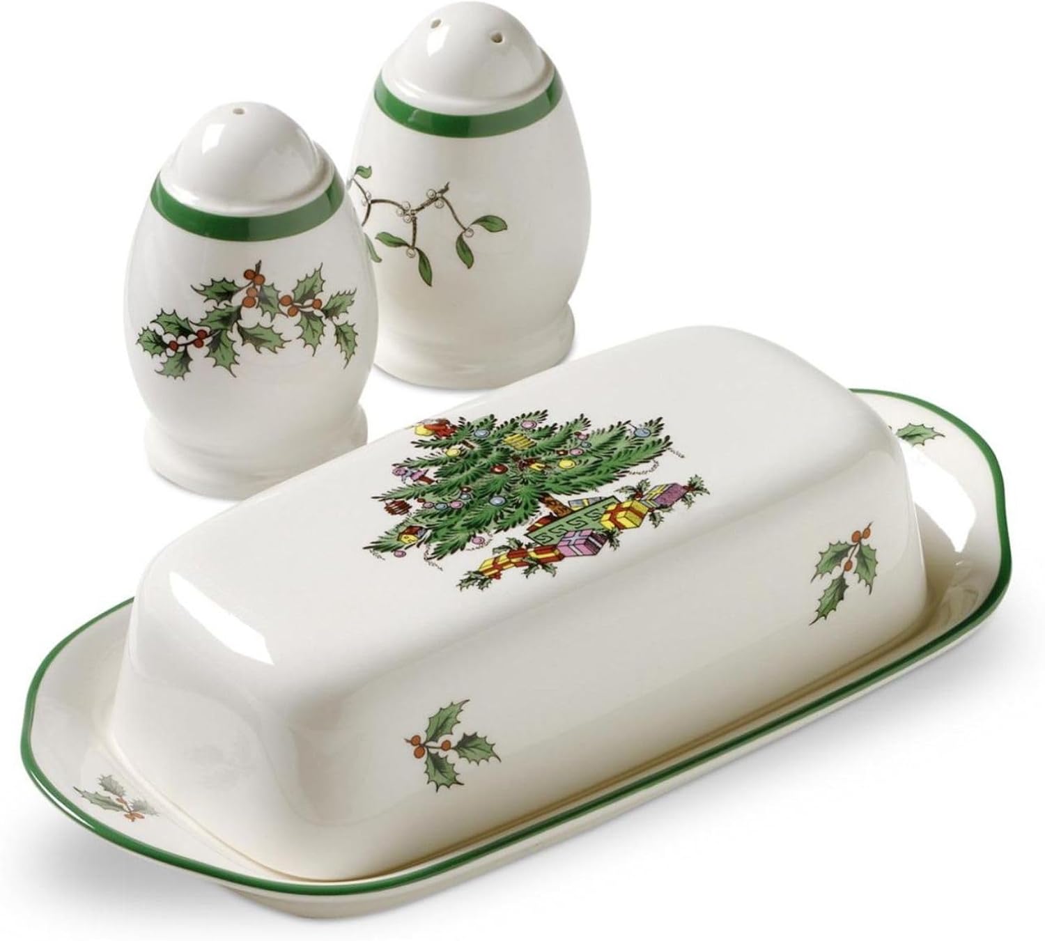 Spode Christmas Tree Butter dish Covered with Salt & Pepper Set