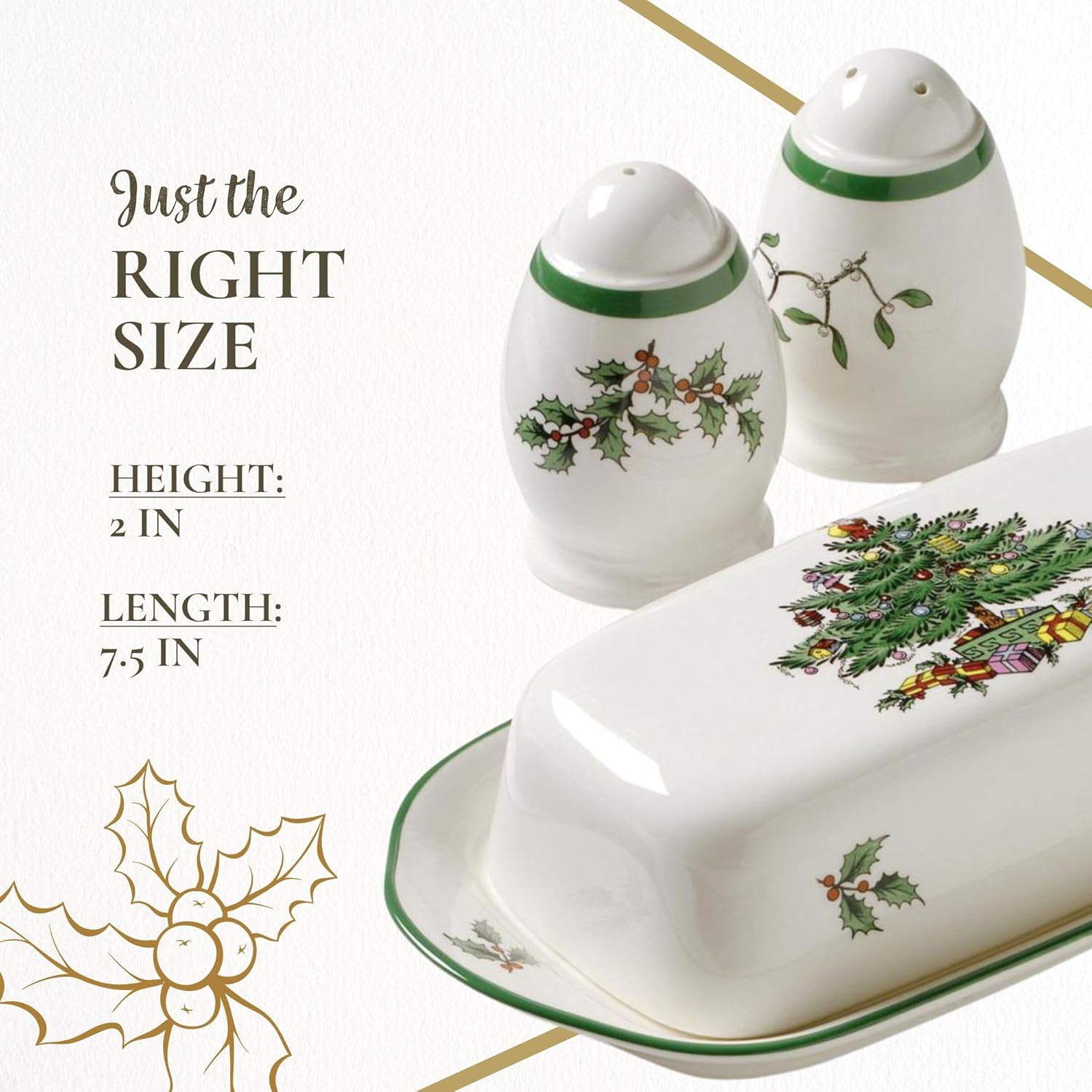 Spode Christmas Tree Butter dish Covered with Salt & Pepper Set