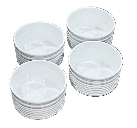 Stacks of white ceramic bowls