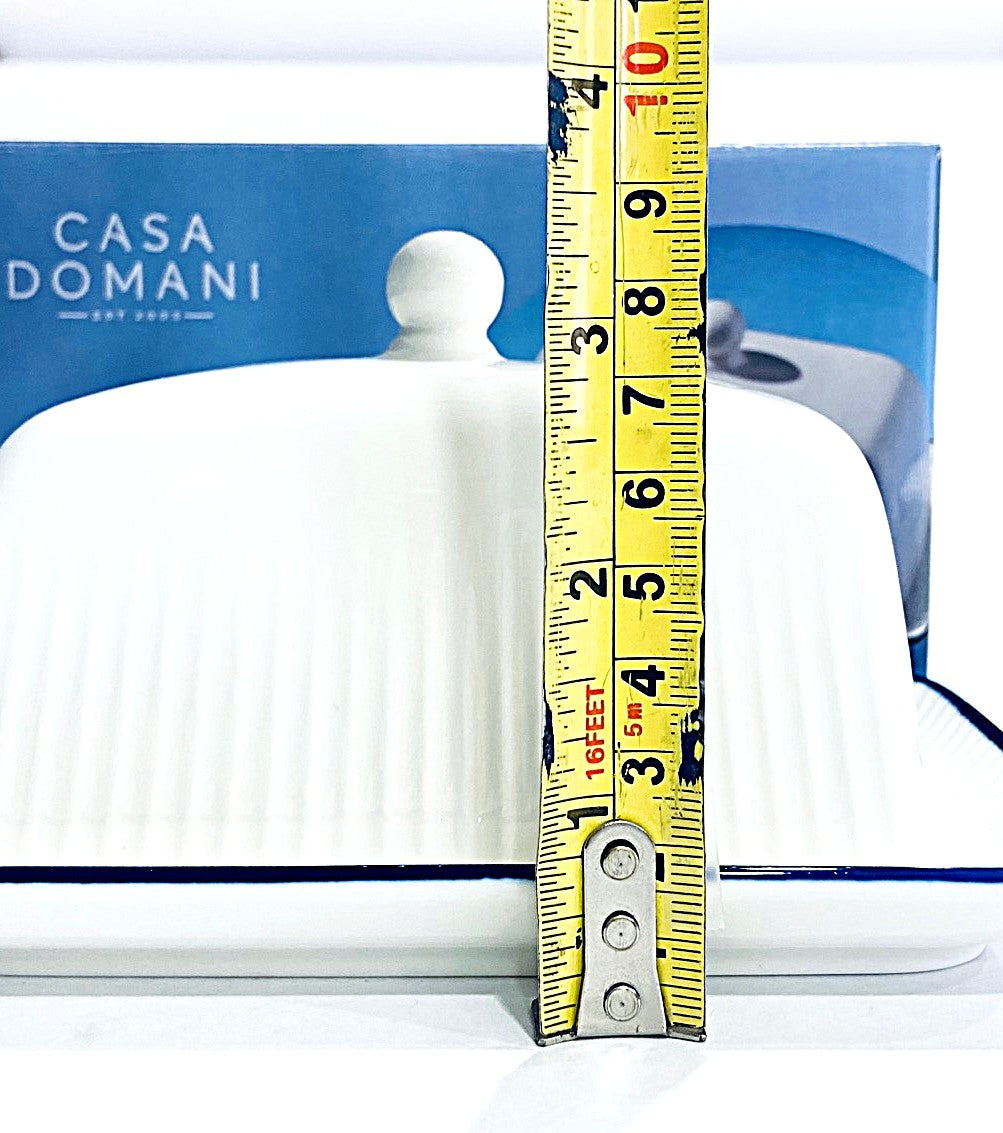 Cafe Blue Butter Dish Oblong with Cover 16cm X 11cm X 9cm Porcelain by Casa Domani
