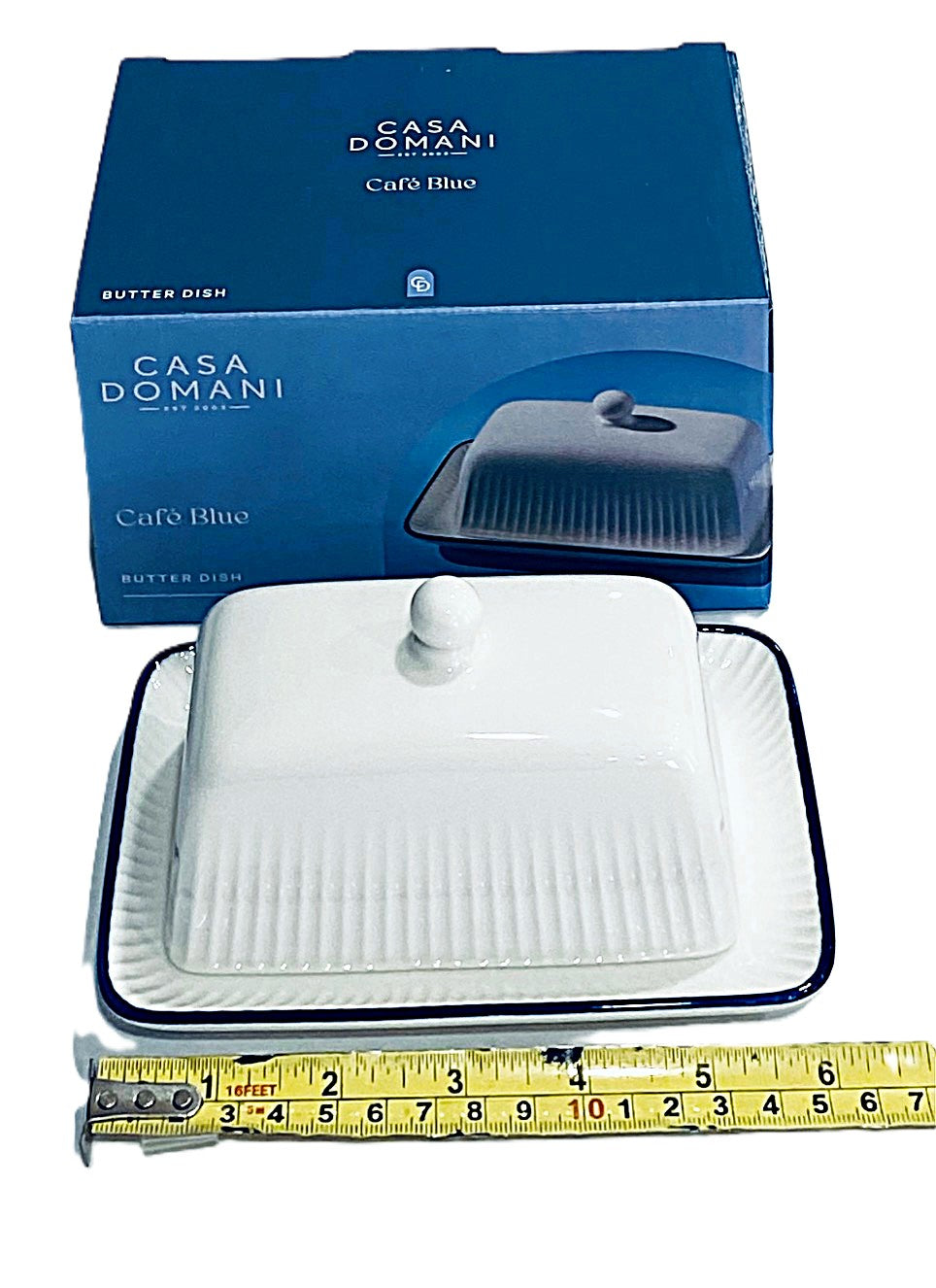 Cafe Blue Butter Dish Oblong with Cover 16cm X 11cm X 9cm Porcelain by Casa Domani