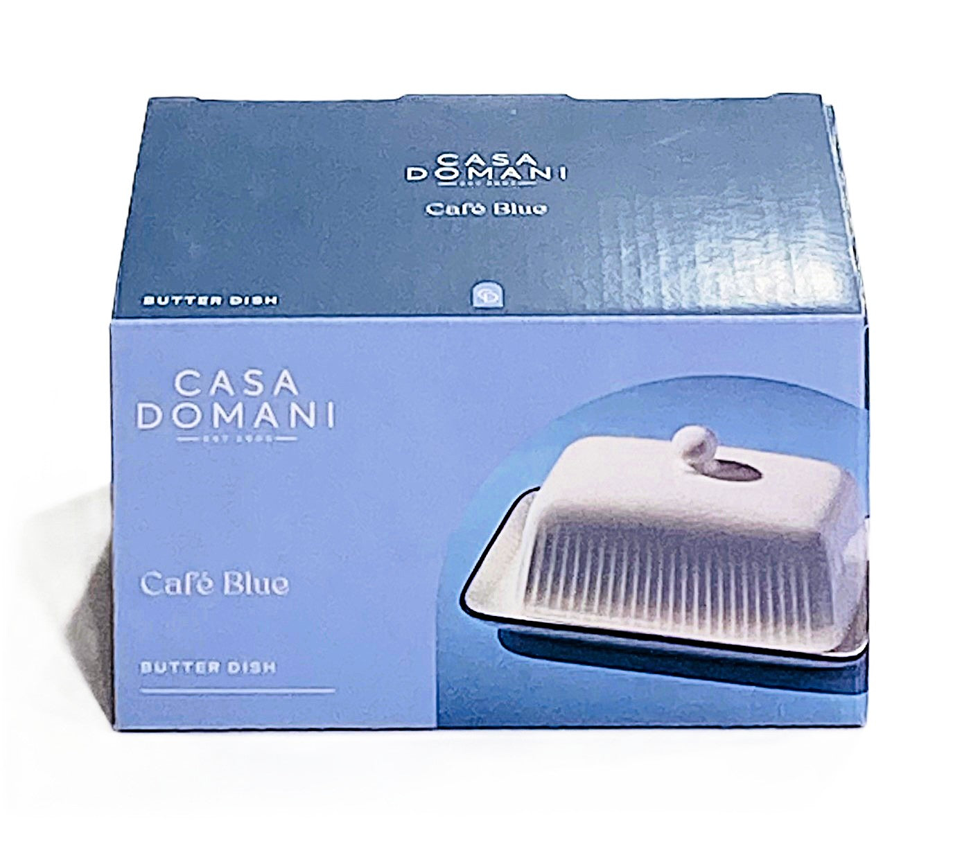 Cafe Blue Butter Dish Oblong with Cover 16cm X 11cm X 9cm Porcelain by Casa Domani