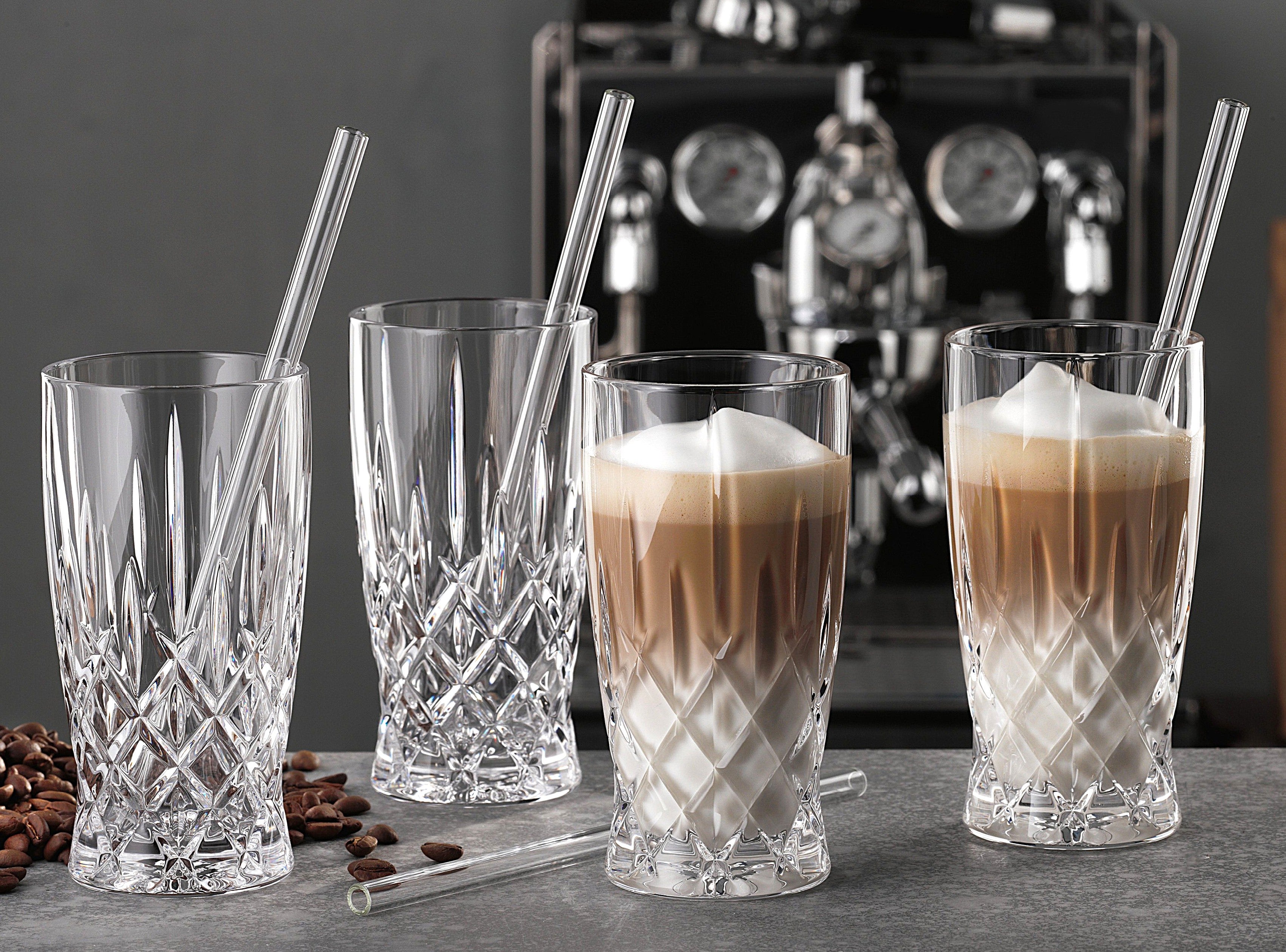 Nachtmann Noblesse 4 Latte Macchiato + 4 glass straws