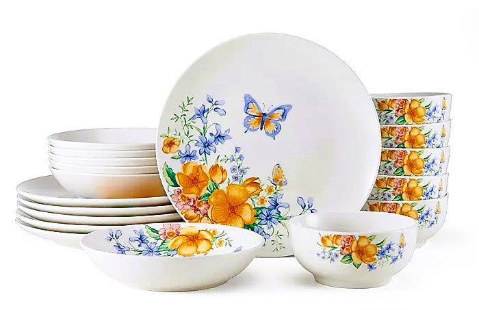 Dinnerware 18 Piece set Service for 6, Anna Butterfly collection By Studio Nova