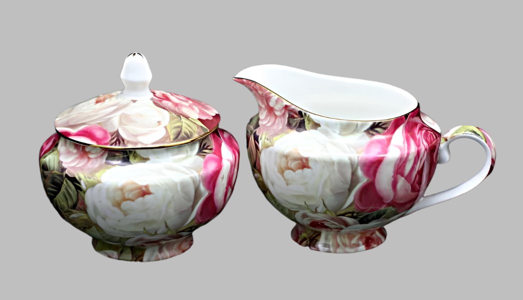 Sugar Bowl & Creamer set Fine bone China pink rose collection