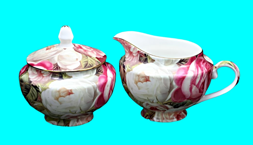 Sugar Bowl & Creamer set Fine bone China pink rose collection
