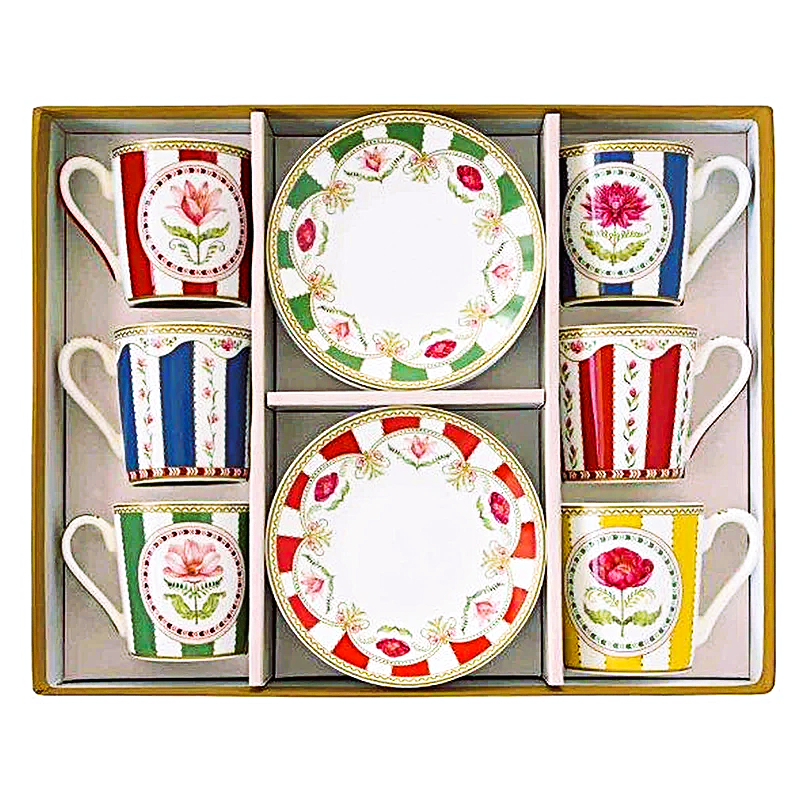 Easy Life Flowery Espresso 6Cups and 6 Saucers Porcelain