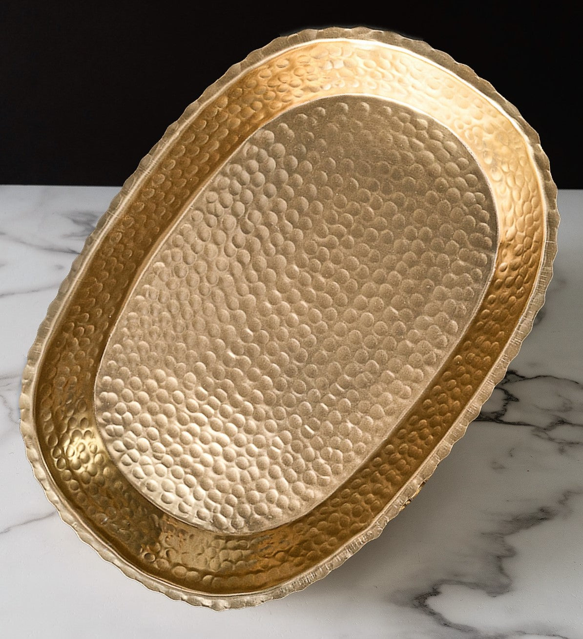 Hammered Platter Brass 17"long X 11.2"wide X 2"deep