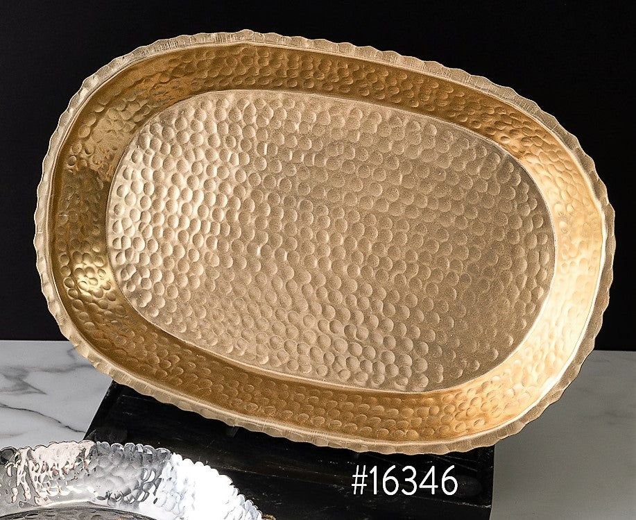 Hammered Platter Brass 17"long X 11.2"wide X 2"deep