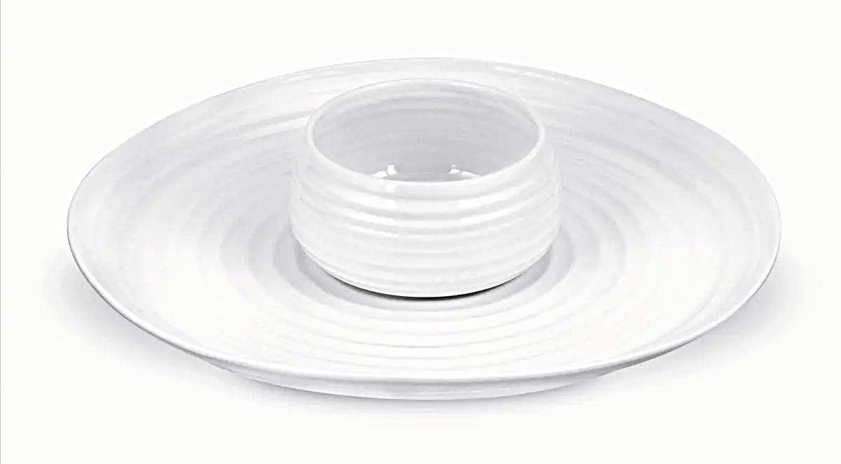 Sophie Conran White 2-Piece Chip and Dip Set, Round Serving Tray for Appetizers, Veggies, and Snacks, Made from Fine Porcelain by Portmeirion, Dishwasher and Microwave Safe