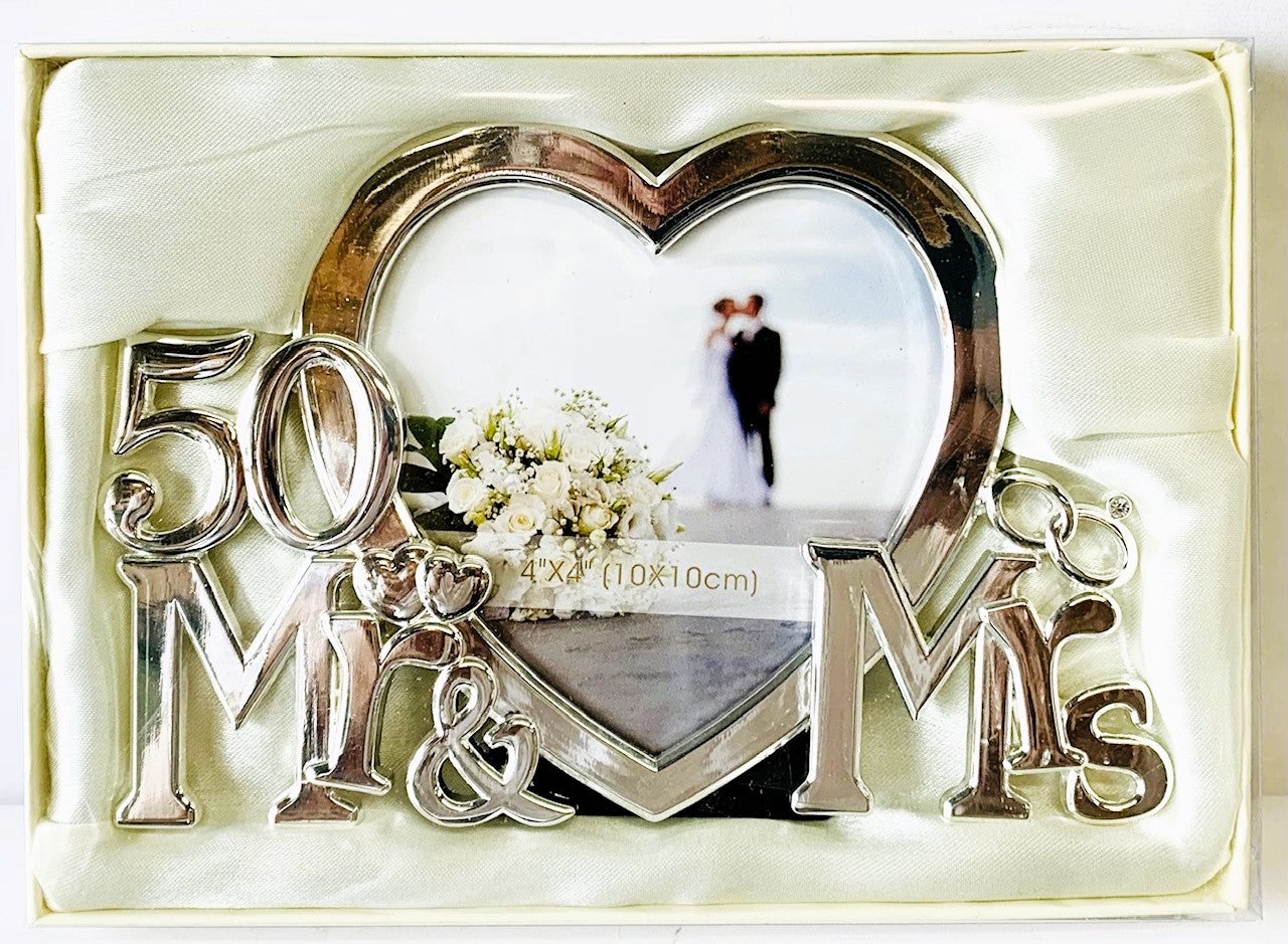 50TH Anniversary Photo Frame MR & MRS Silver Plated