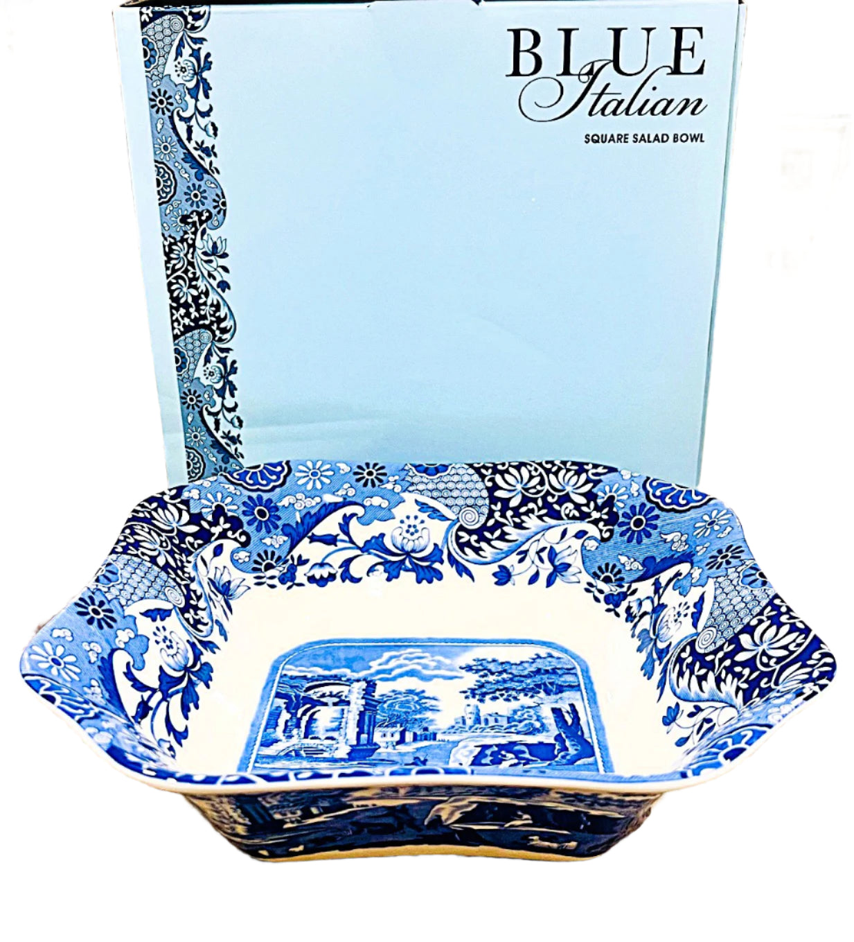 Spode Blue Italian Bowl Square 9.25"=23.5cm Porcelain