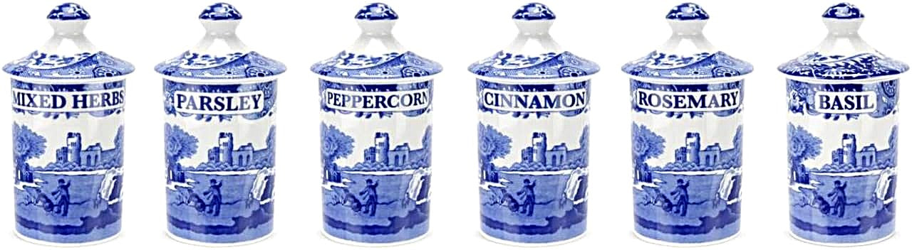Spode Blue Italian Spice Jars Set of 6 Beautiful and Functional Kitchen Décor