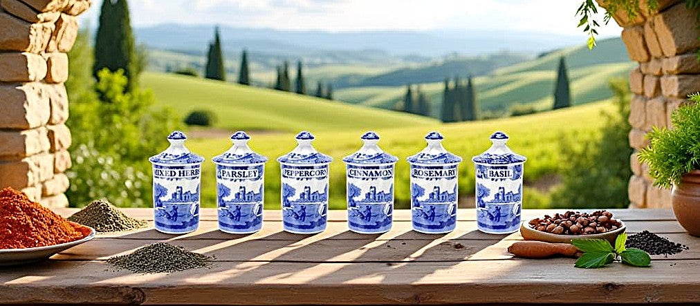 Spode Blue Italian Spice Jars Set of 6 Beautiful and Functional Kitchen Décor