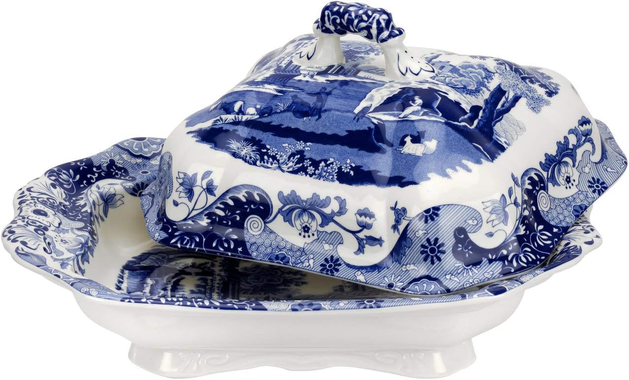 Spode Blue Italian Covered Vegetable Dish Porcelain 12" = 30cm