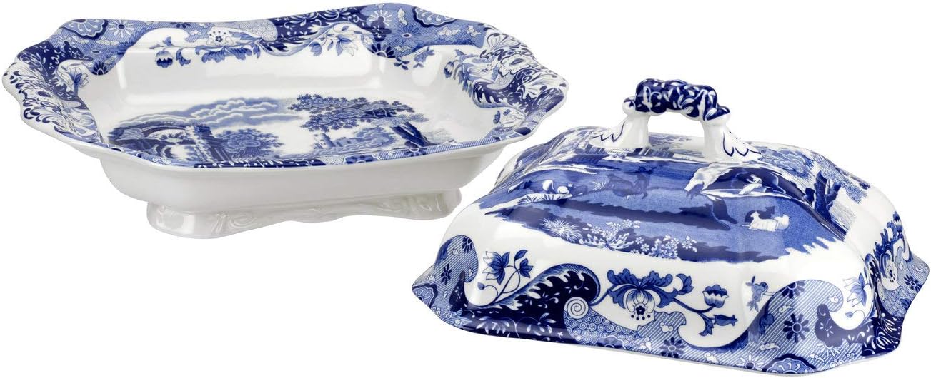 Spode Blue Italian Covered Vegetable Dish Porcelain 12" = 30cm