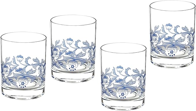 Spode Blue Italian Double Old Fashioned Glasses, Set of 4, Tumblers 14-Ounce Capacity