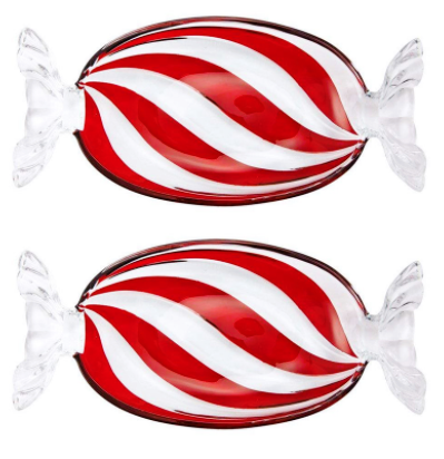 Candy 2 Trays Peppermint Twist Glass 13.5"long X 6"wide X 1.5"deep