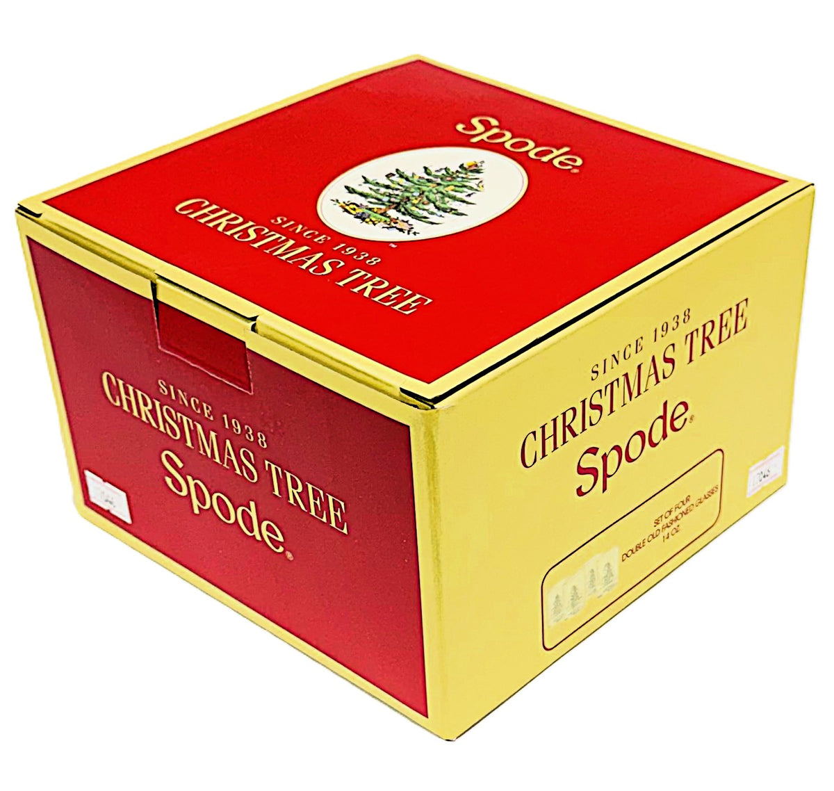 Spode Christmas Tree Glass, Double Old Fashion DOF Glasses, Gold Rimmed, 14-OZ set of 4