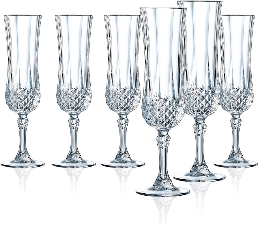 Longchamp Flutes, French Champagne Crystal Glasses Set of 6,  4.5-OZ/14-cl