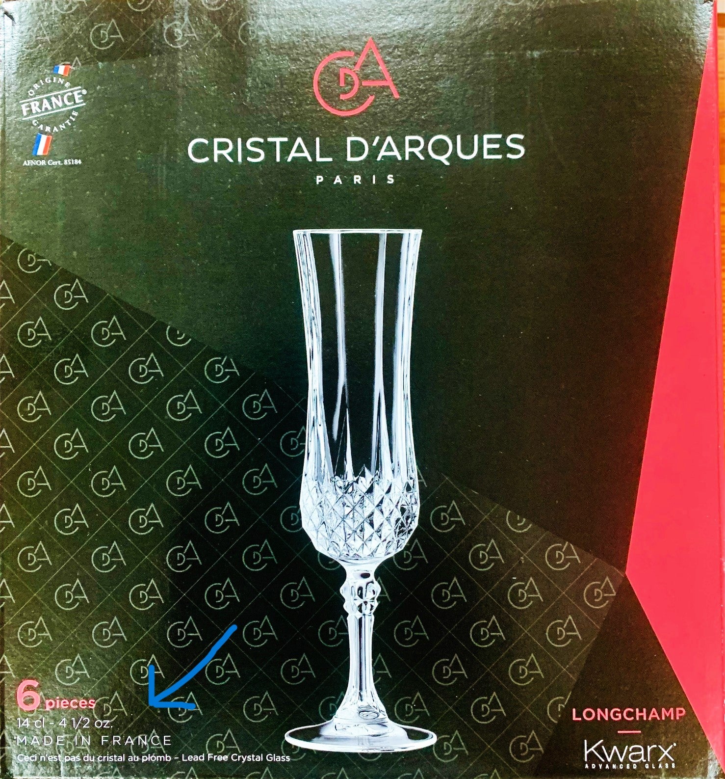 Longchamp 6 Flutes, French Champagne Glasses,  4.5-OZ/14-cl