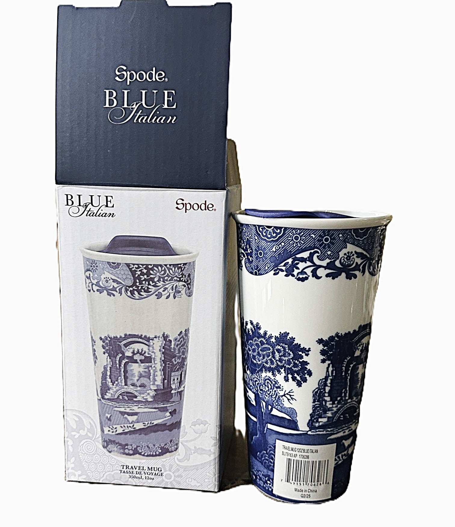 Spode Blue Italian Travel Mug 12-OZ Porcelain