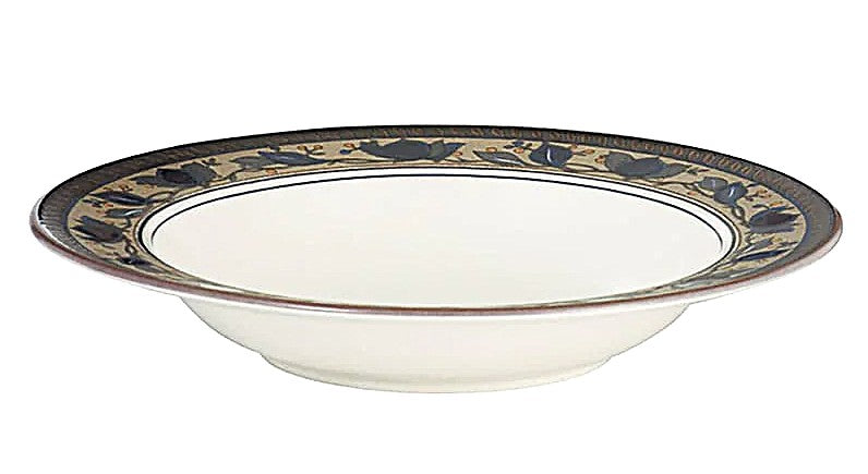 Mikasa Arabella Soup Bowl with a black leaf pattern on a white background