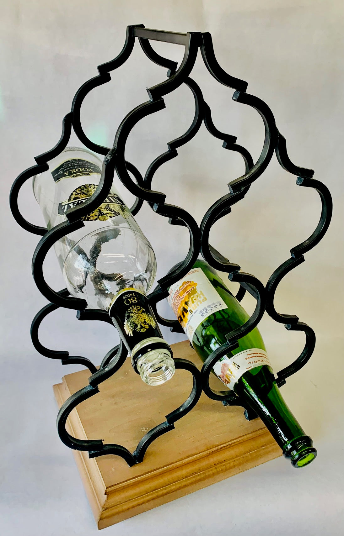 Wine Rack Metal and Wood Base 8.5"deep X 10"wide X 18"tall