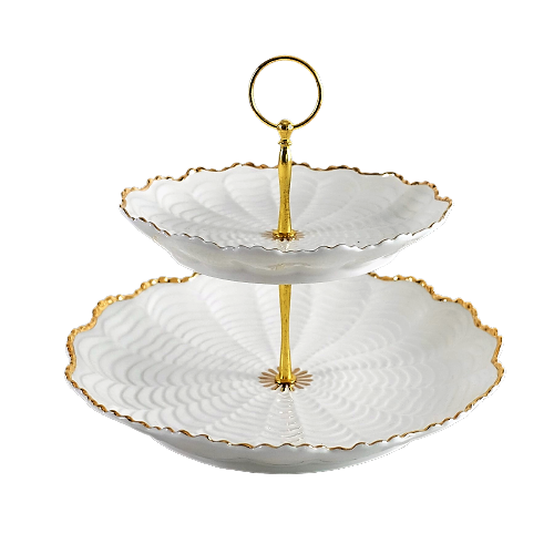 Dessert 2-Tier Shell White and Gold Platter - 8"and 10"
