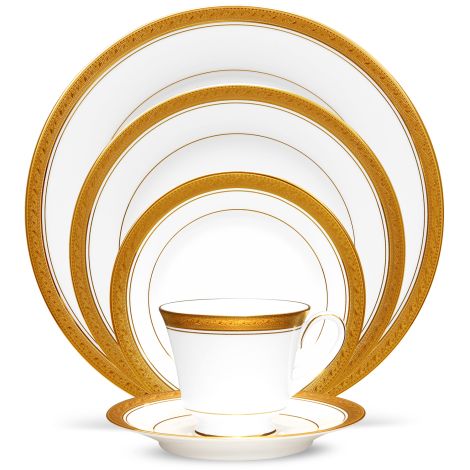 Noritake Crestwood Gold 50 piece Dinnerware set, service for 8 fine Porcelain