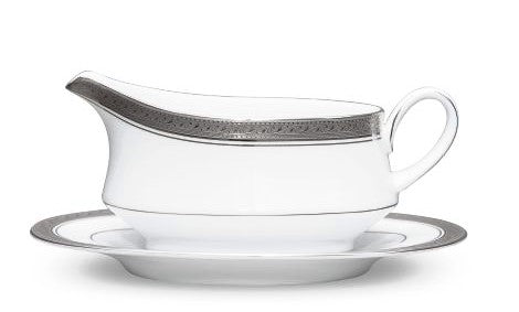 Noritake Crestwood Platinum Gravy with Tray Porcelain