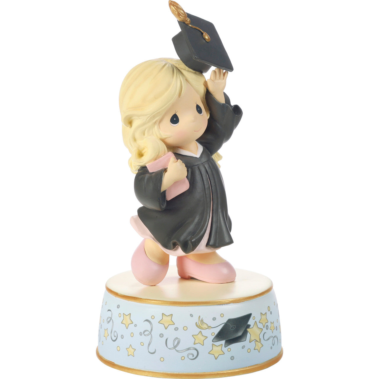 Precious Moments Graduate Girl musical Figurine with Black Dress Blond