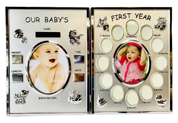 Baby's 1st Year Photo Frame And Birth Record Double Panel 15" x 10"