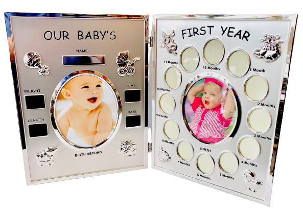 Baby's 1st Year Photo Frame And Birth Record Double Panel 15" x 10"