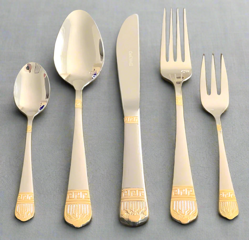 Flatware 78 Piece Set 18/10 Stainless Steel Venus Gold from Carl Weill, Service for 12 people include 12 serving piece set