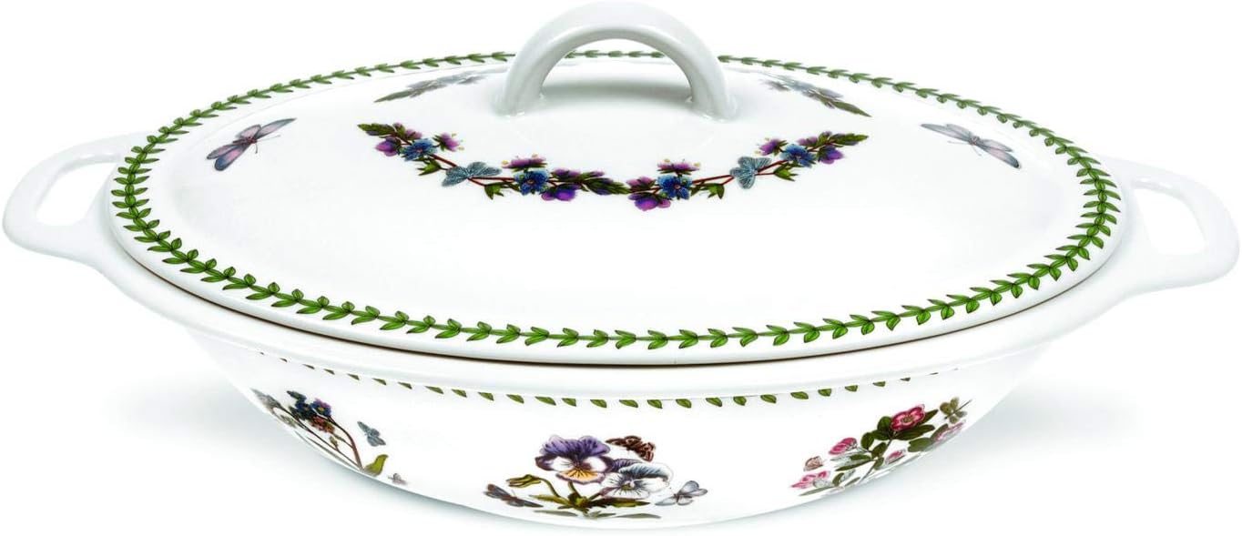 Portmeirion Botanic Garden Casserole Oval Covered 15" Casserole Dish with Assorted Floral Motifs Made from Porcelain Dishwasher and Microwave Safe