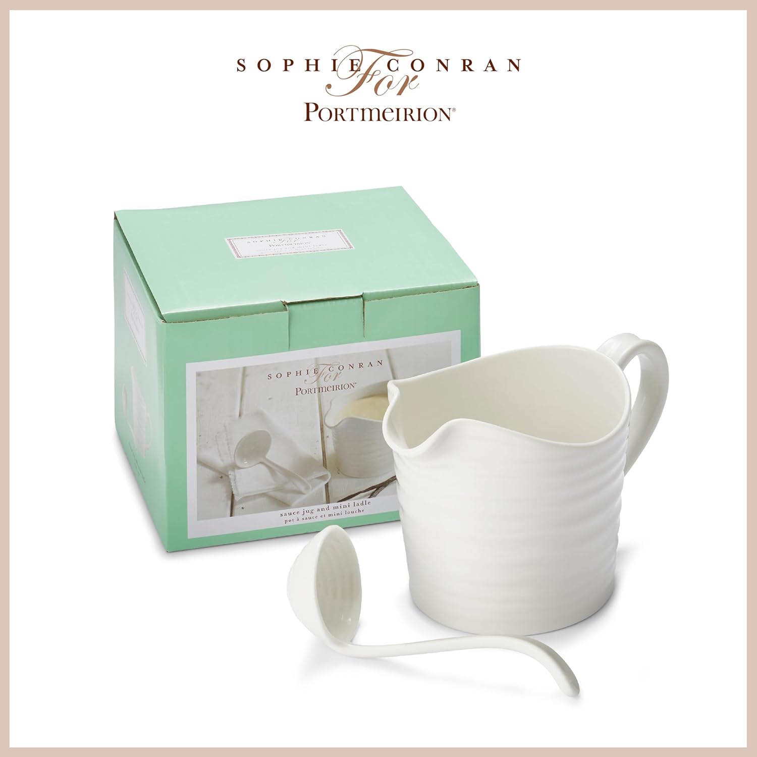 Sophie Conran White Sauce Jug and Ladle Set, 16 Oz Sauce Jug for Gravy and Salad Dressings, Made from Fine Porcelain, Dishwasher Safe