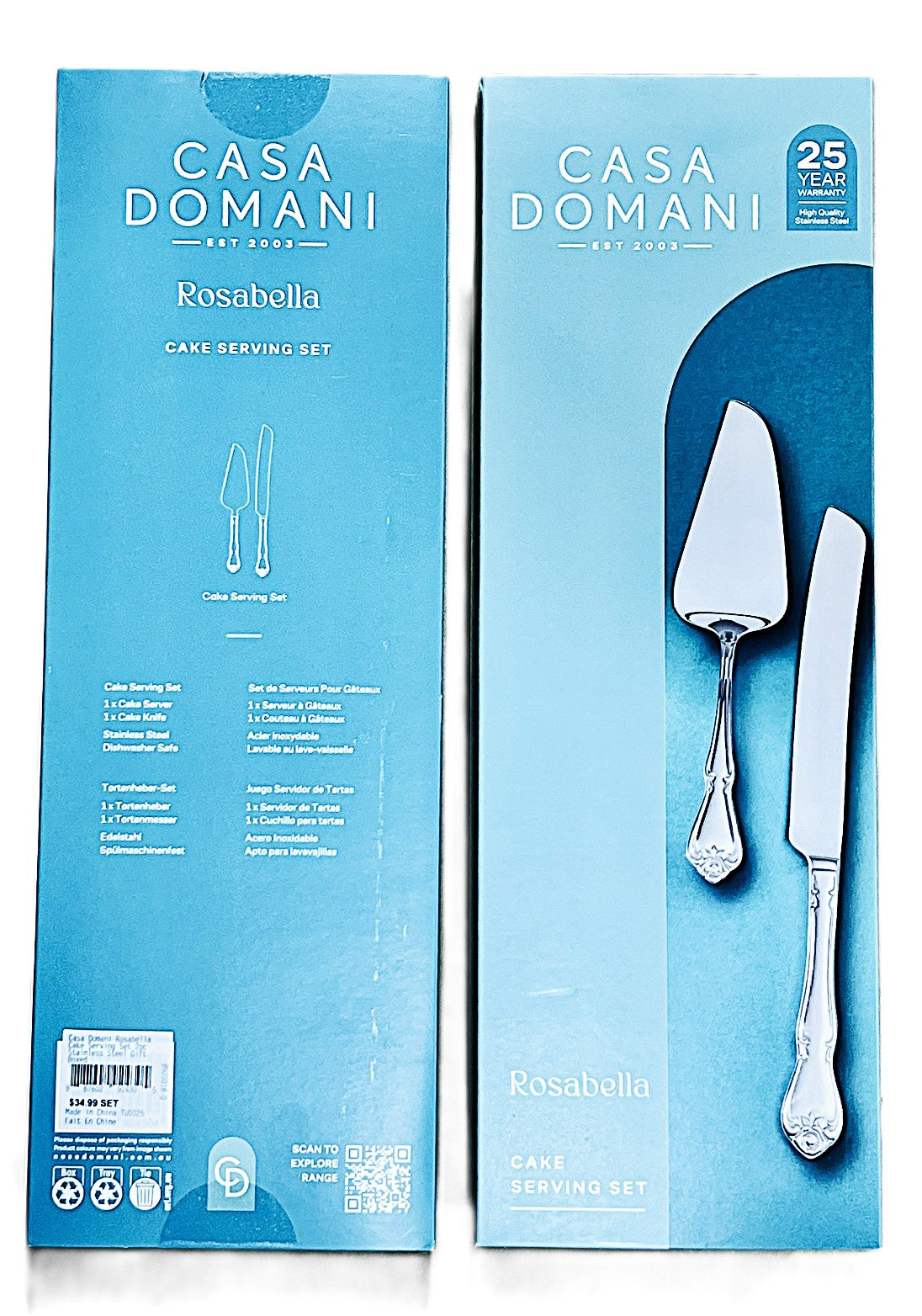 Casa Domani Rosabella Cake Knife and server 2 piece set Stainless Steel