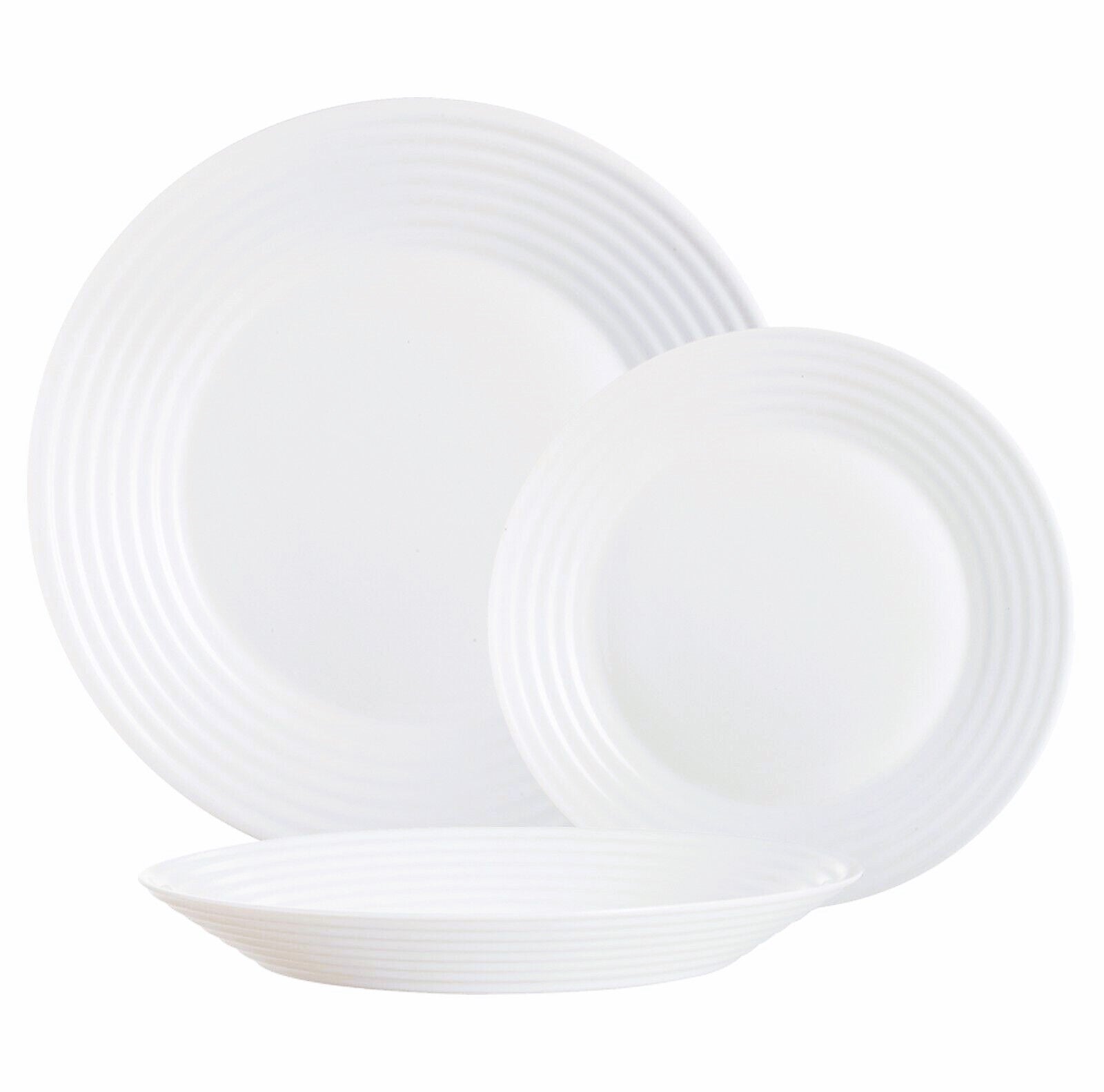 Luminarc Dinnerware 18 Piece Set Tempered Glass Harena Collection White.