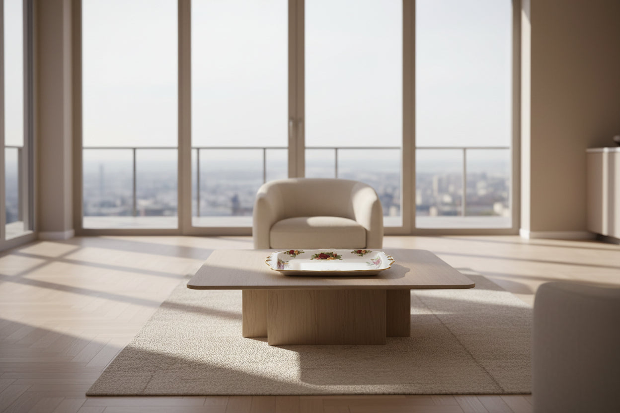 Decorative ceramic tray with floral patterns on a white background