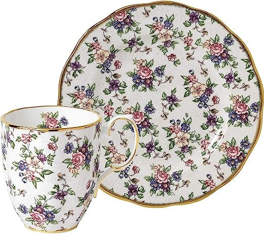 Royal Albert 100 Years Mug & 20cm Plate English Chintz White, Fine Bone China
