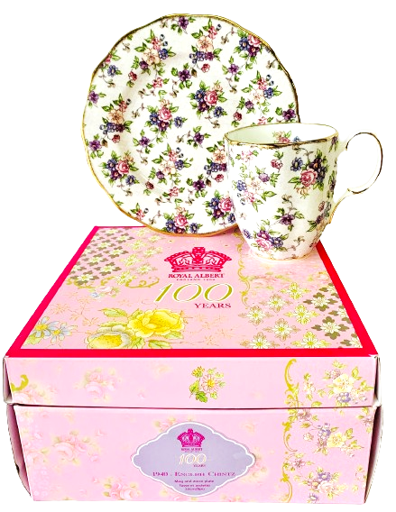 Royal Albert 100 Years Mug & 20cm Plate English Chintz White, Fine Bone China