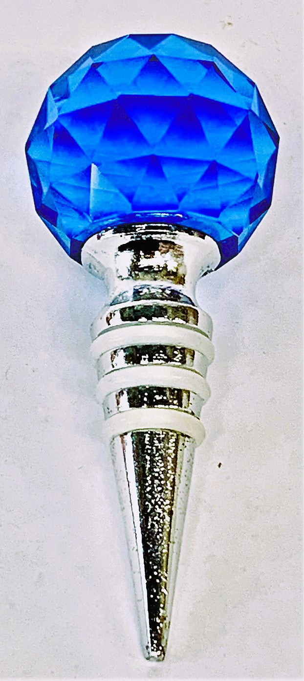 Wine Bottle Stopper 1.5"Crystal Blue Ball X 4"tall