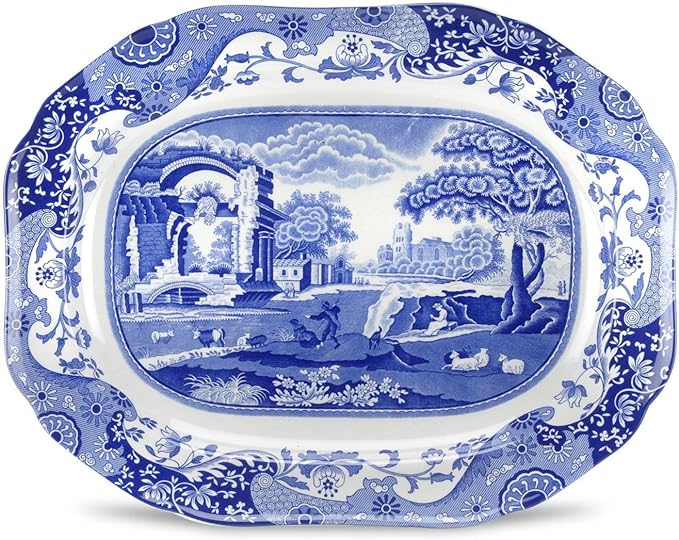 Spode Blue Italian Platter 14" Medium Oval Serving Platter for Dessert, Appetizers, and Snacks