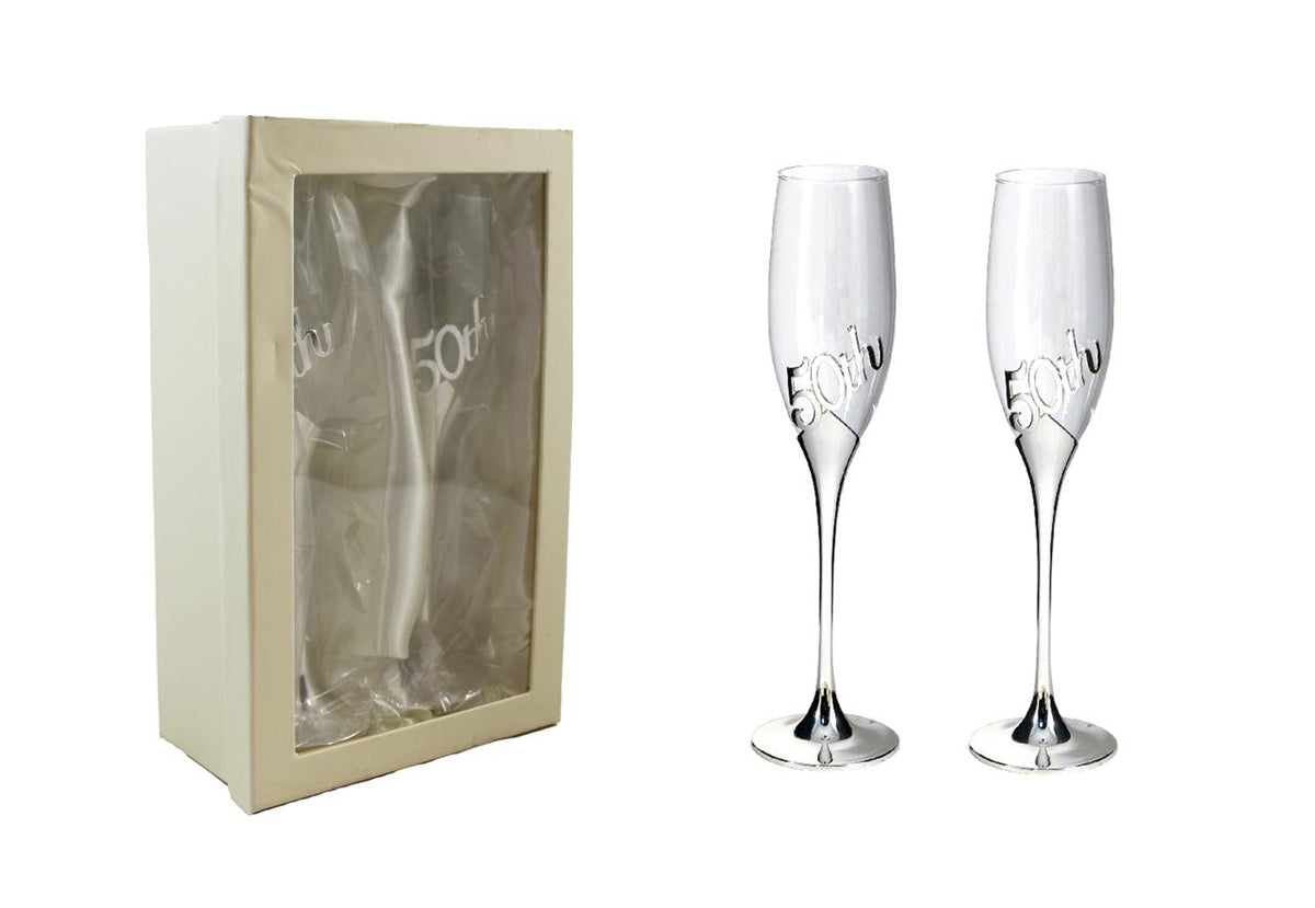 Happy 50th Anniversary Toasting Flute Pair 10.5"tall X 2.7"diameter
