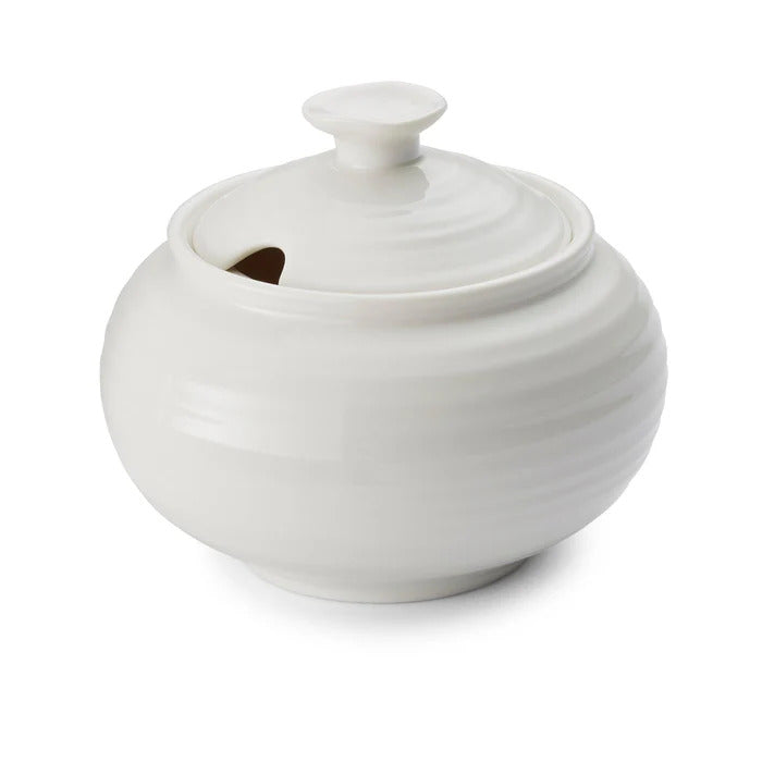 Portmeirion Sophie Conran White Covered Sugar Bowl 11 Oz Sugar Container Sugar Jar for Coffee Bar, Home, and Kitchen Countertop | Made from Fine Porcelain